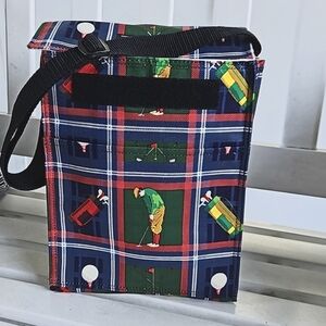 SAX By Marx Golf Themed Insulated Lunch Bag Blue Green & Red Plaid